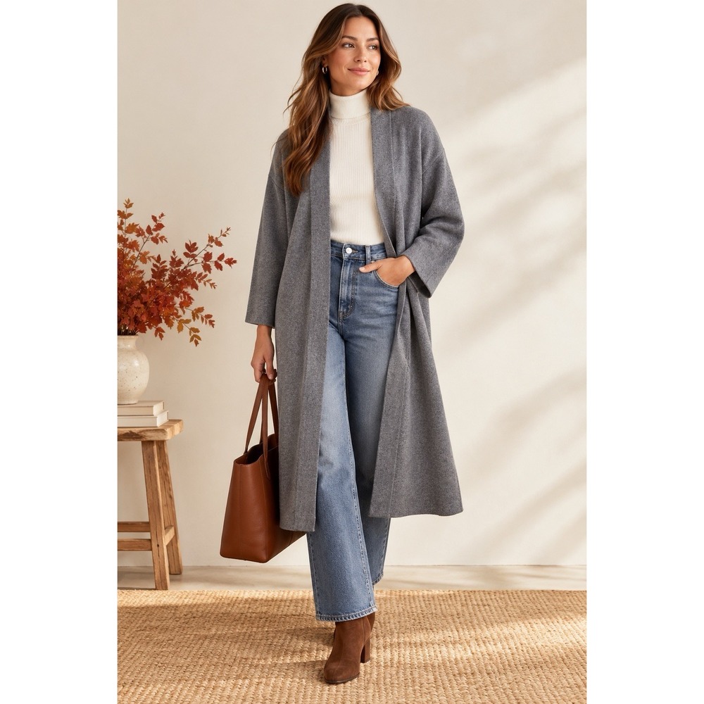 Toccin Sz M/L Charcoal Gray Knit Long Duster Cardigan Sweater Size Medium/Large